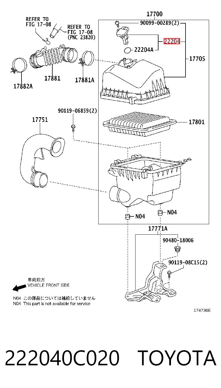 222040C020 Toyota Sensor de flujo de aire