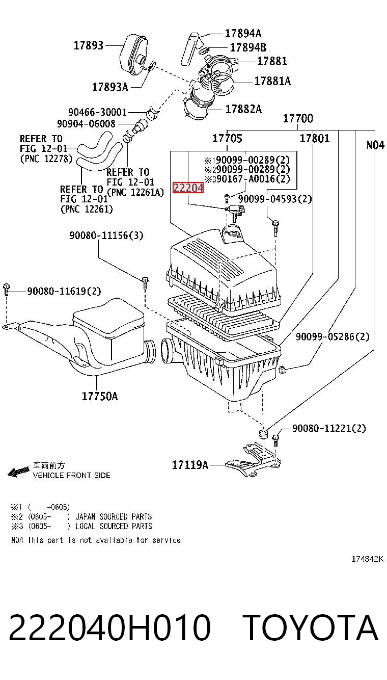 222040H010 Toyota Sensor de flujo de aire