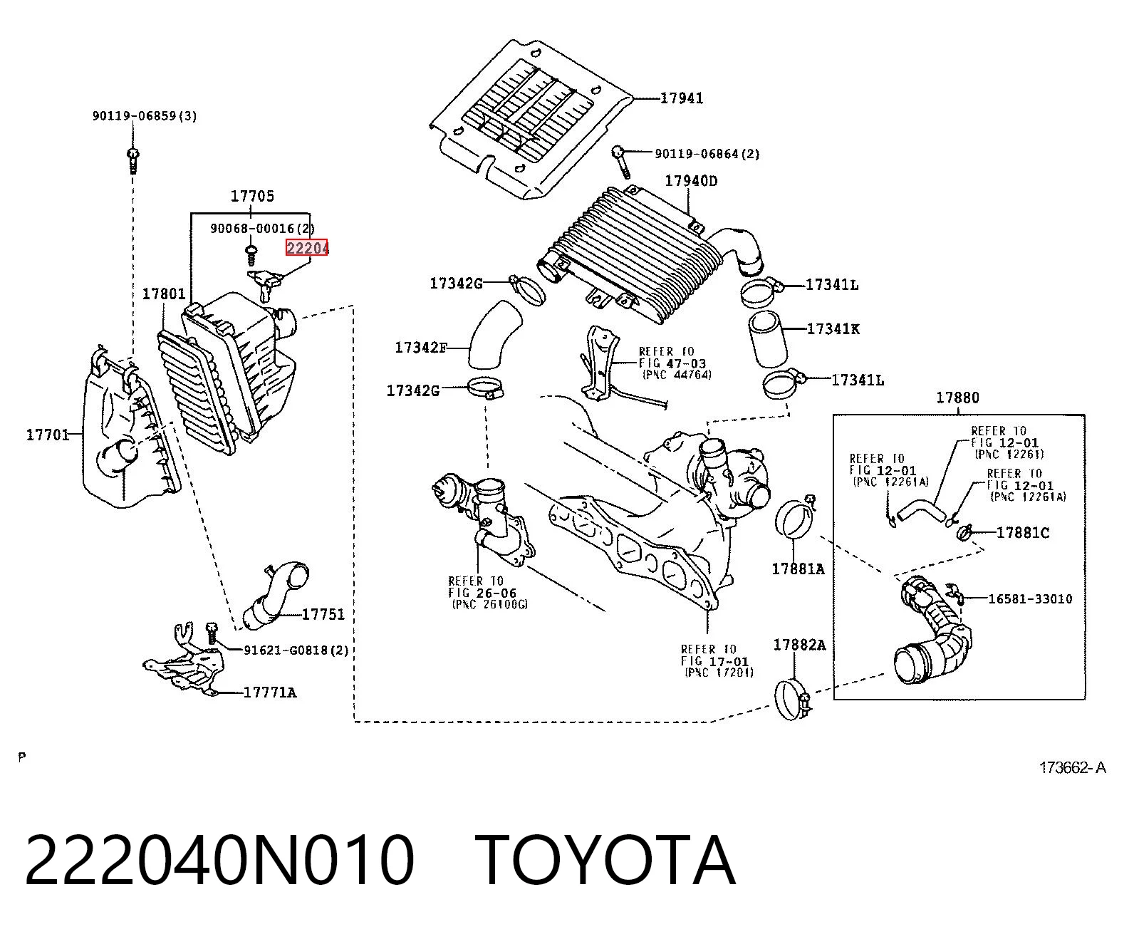 222040N010 Toyota Sensor de flujo de aire