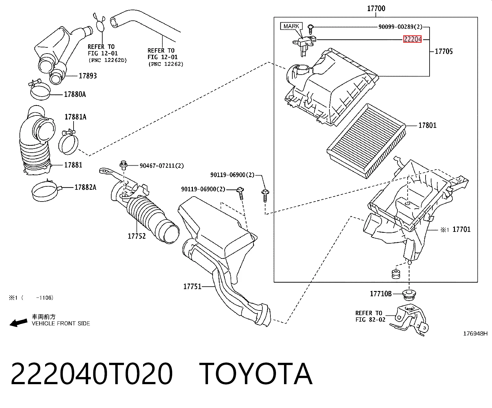 222040T020 Toyota Sensor de flujo de aire