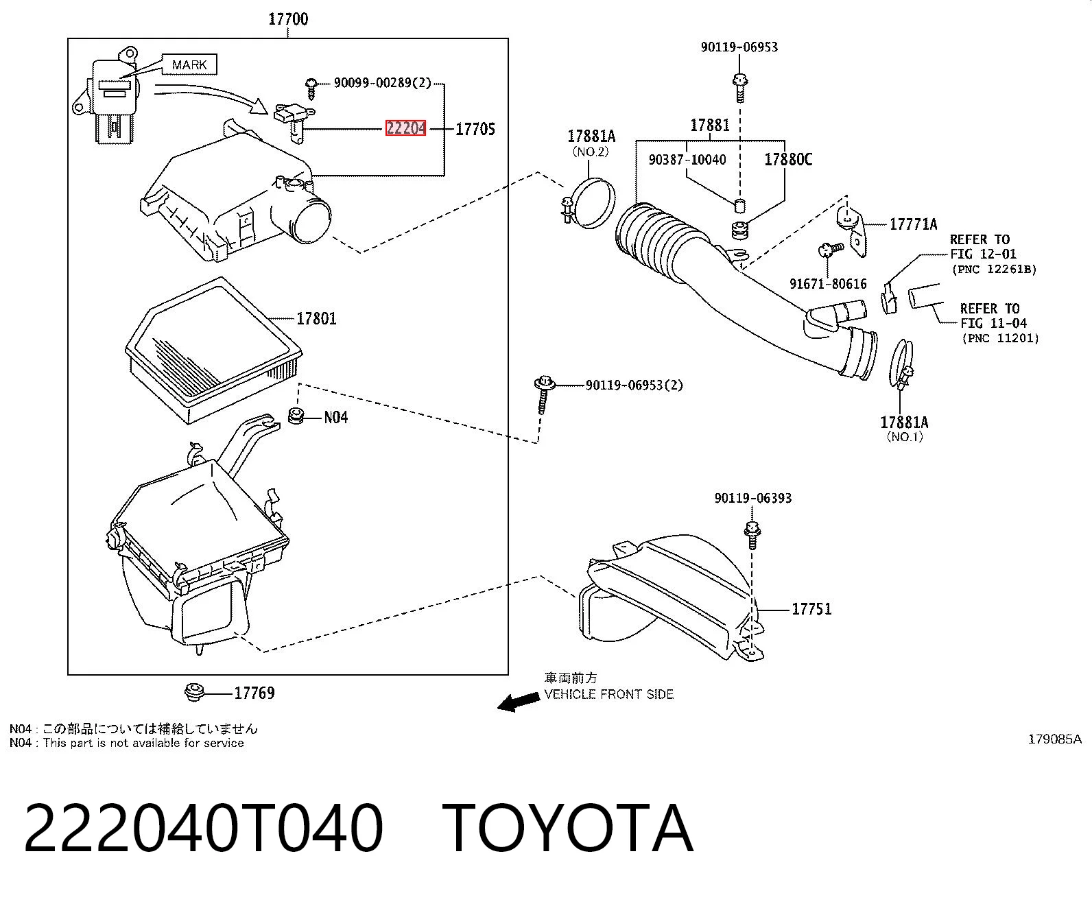 222040T040 Toyota Sensor de flujo de aire