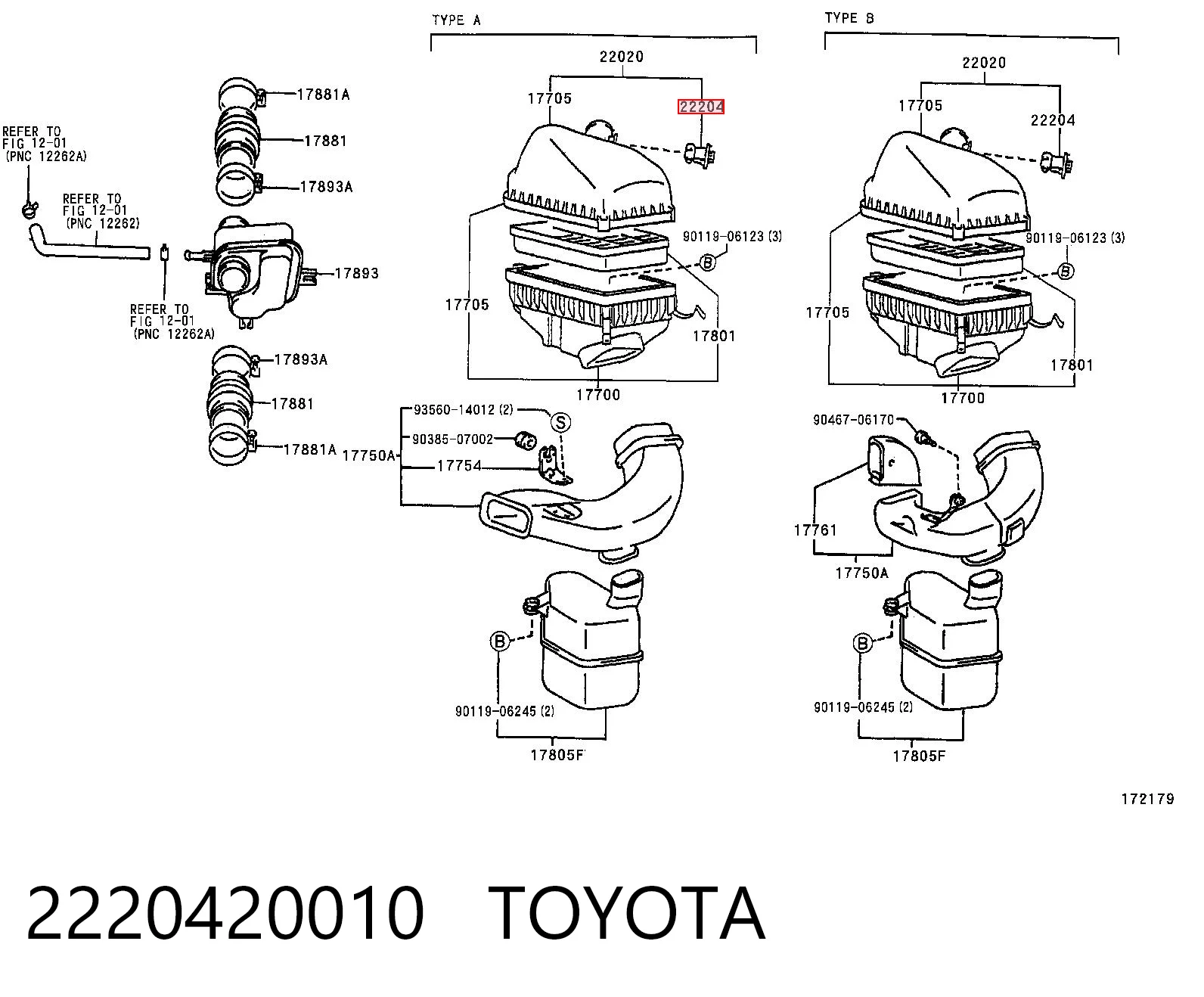 2220420010 Toyota Sensor de flujo de aire