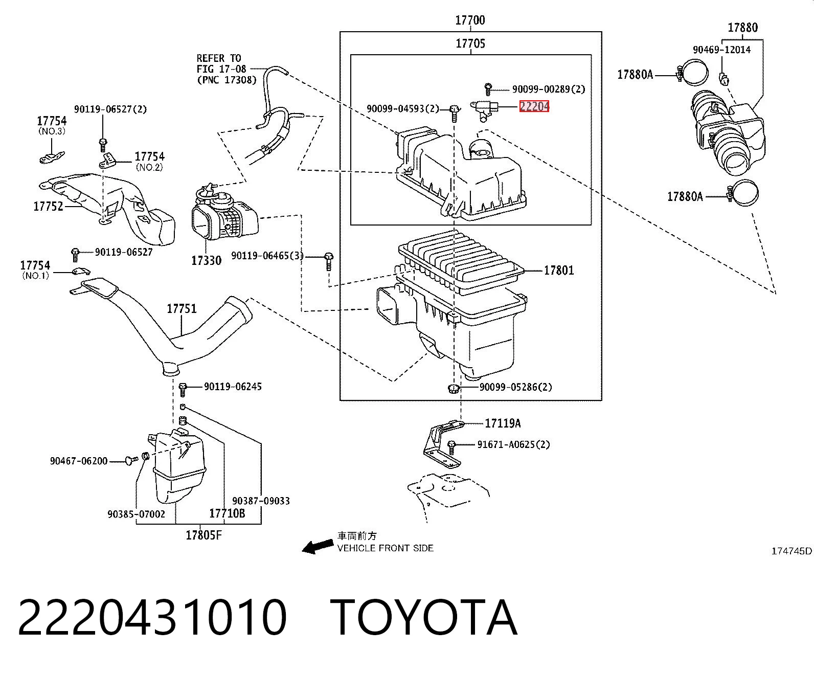 2220431010 Toyota Sensor de flujo de aire