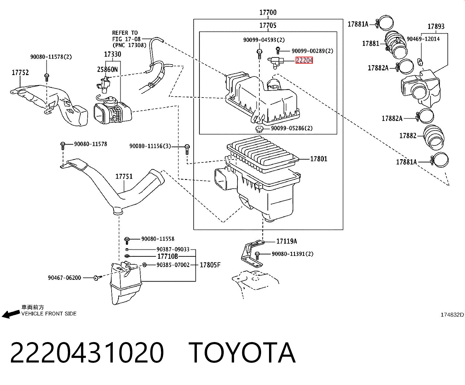2220431020 Toyota Sensor de flujo de aire
