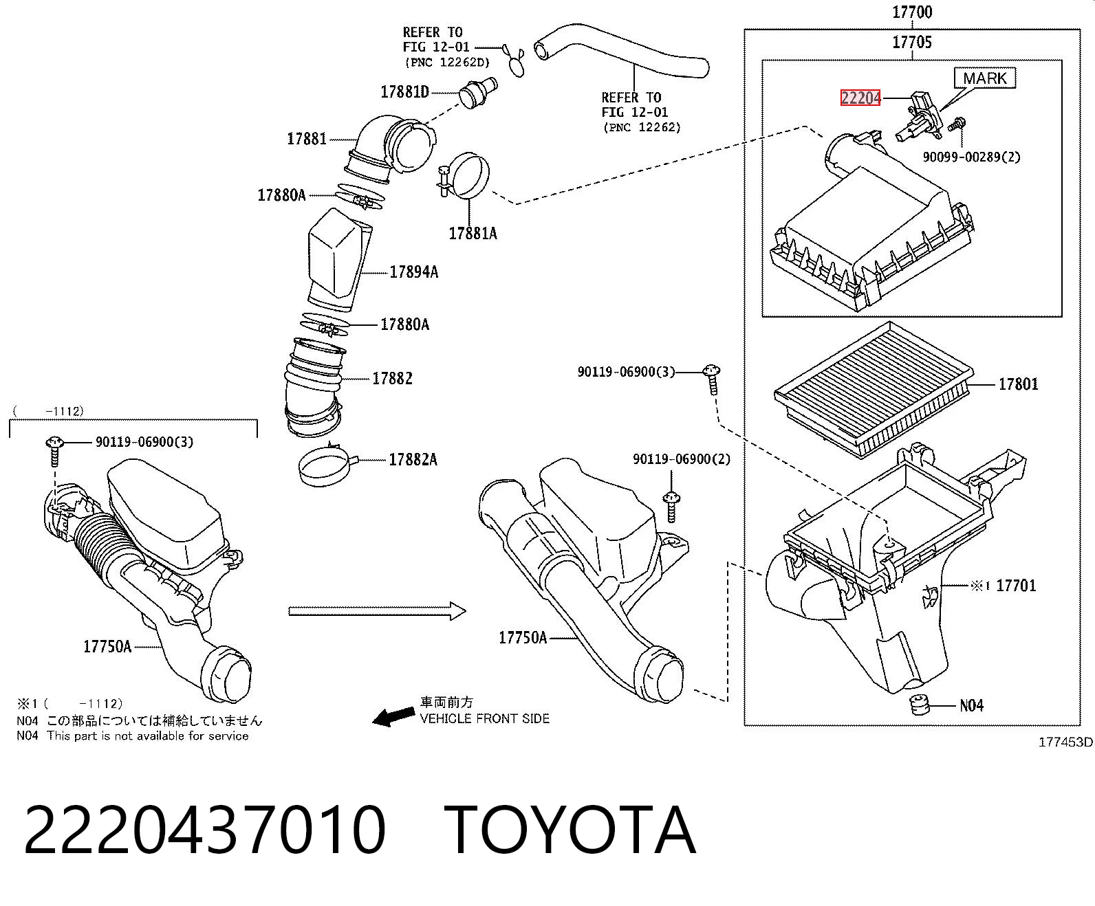 2220437010 Toyota Sensor de flujo de aire