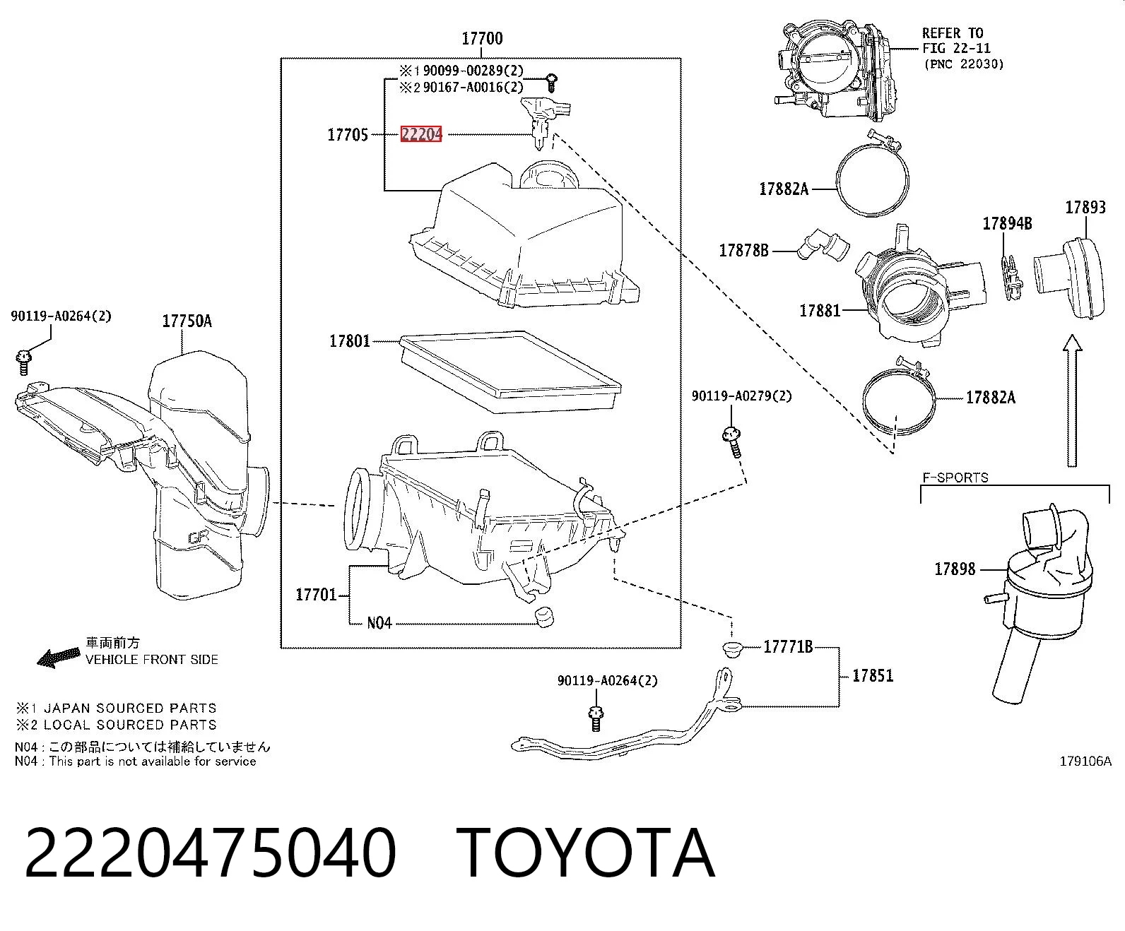 2220475040 Toyota Sensor de flujo de aire