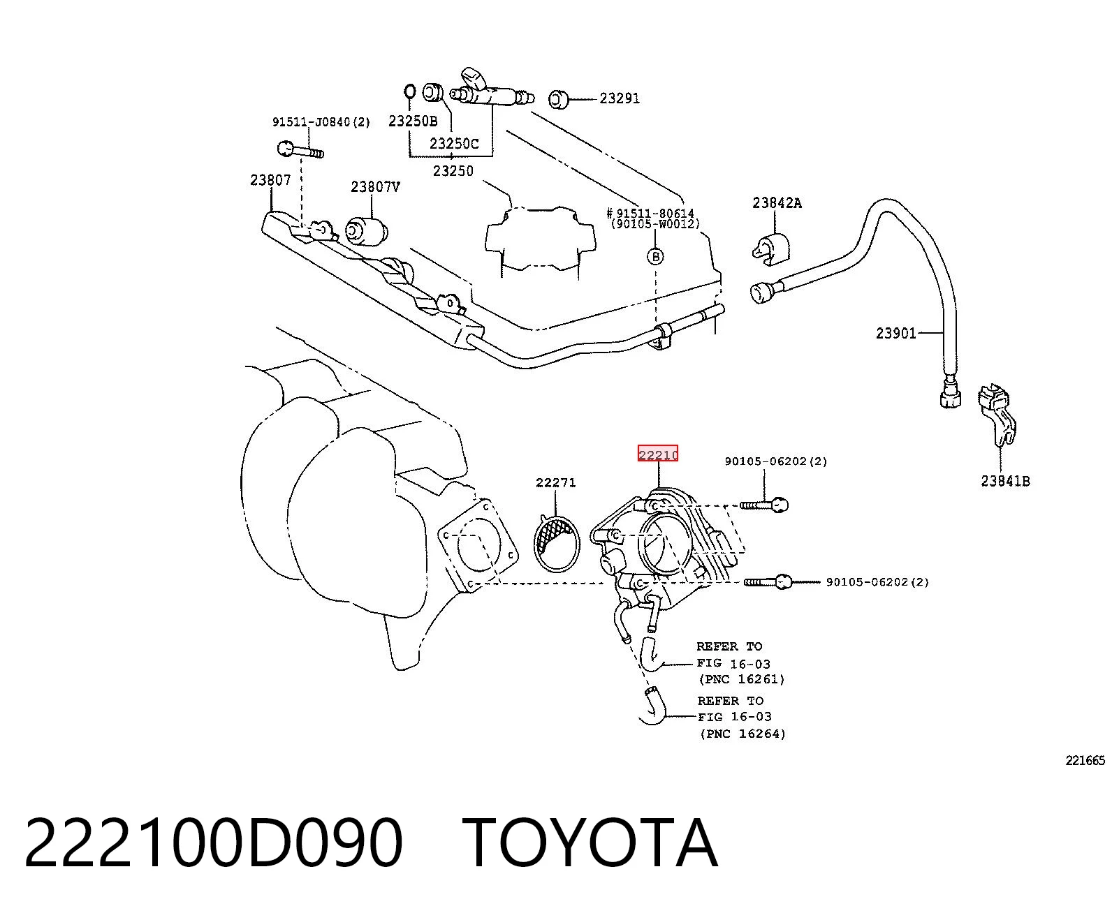 222100D090 Toyota Mariposa de admisión