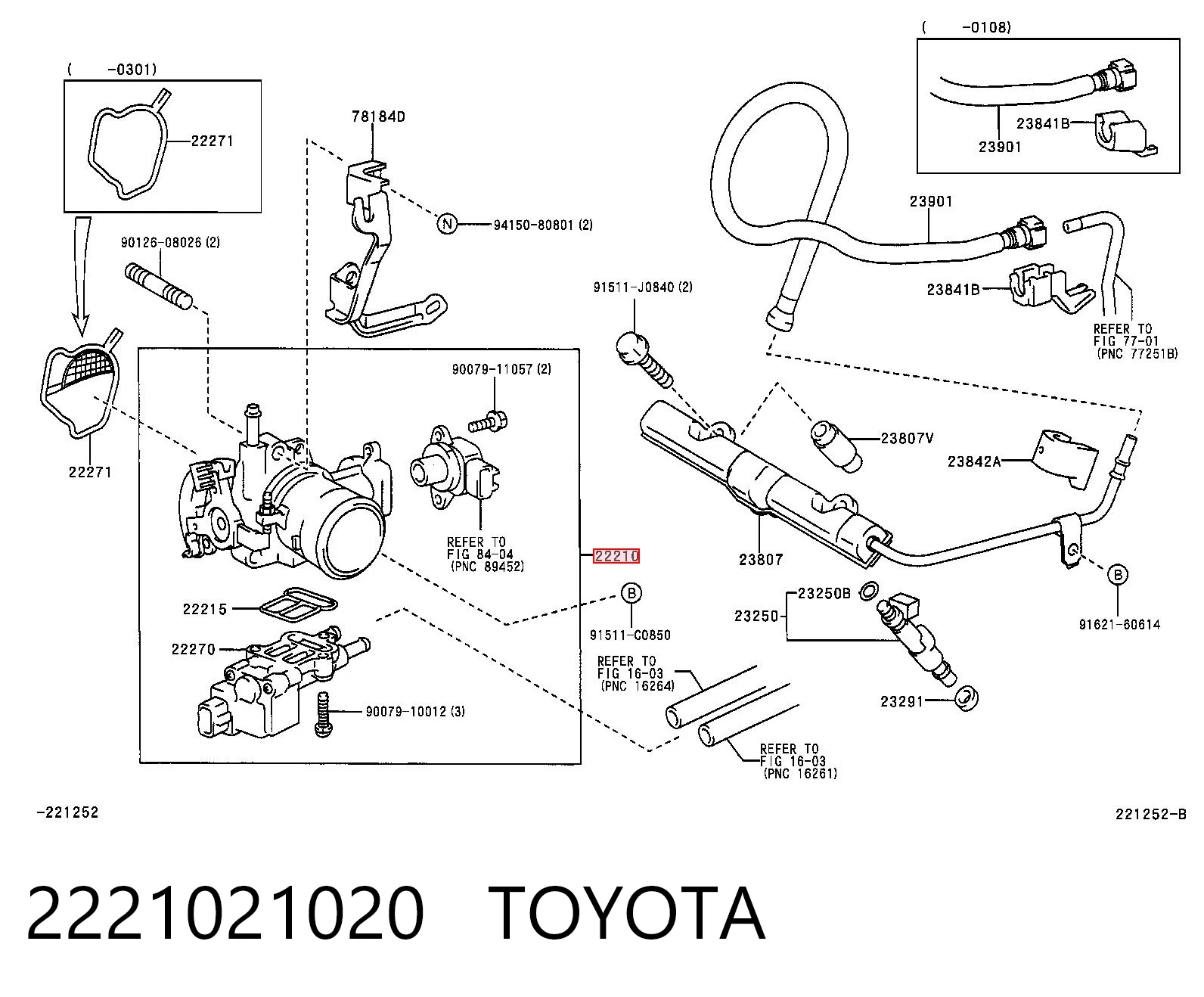 2221021020 Toyota Mariposa de admisión