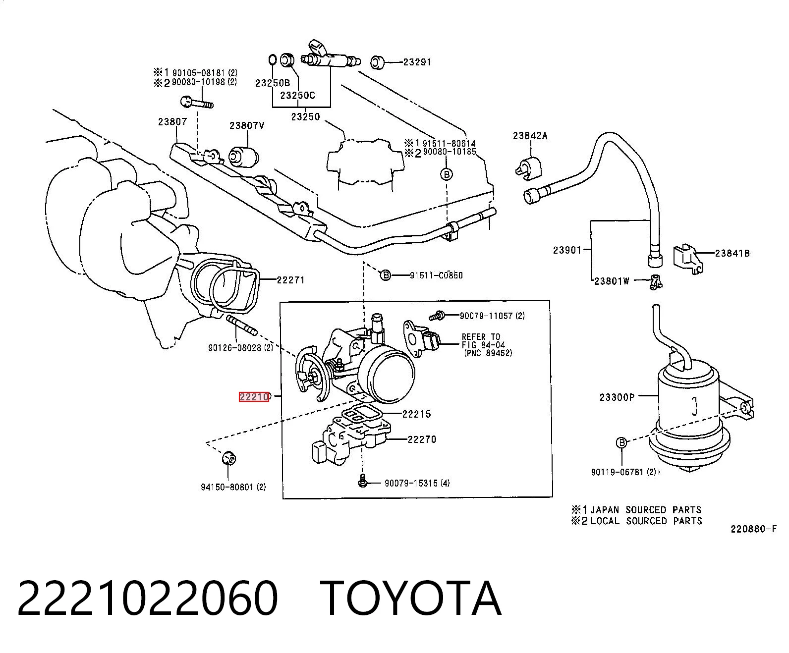 2221022060 Toyota Mariposa de admisión