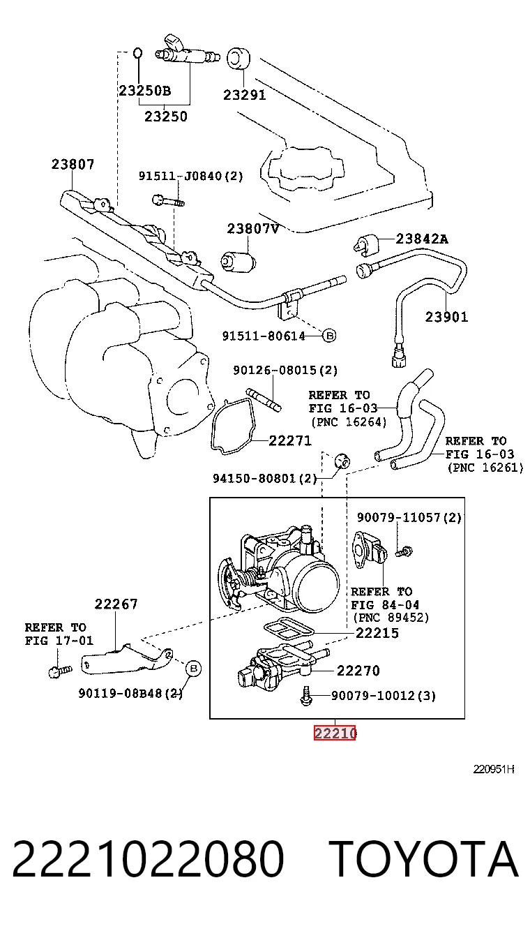 2221022080 Toyota Mariposa de admisión