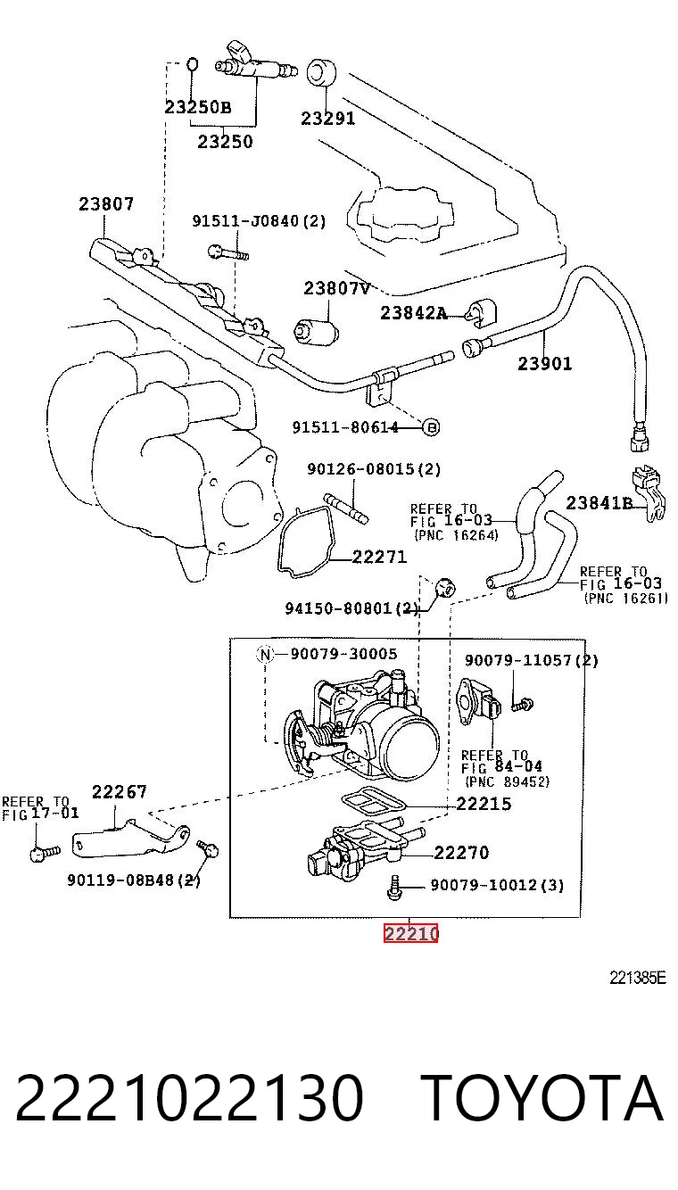 2221022130 Toyota Mariposa de admisión