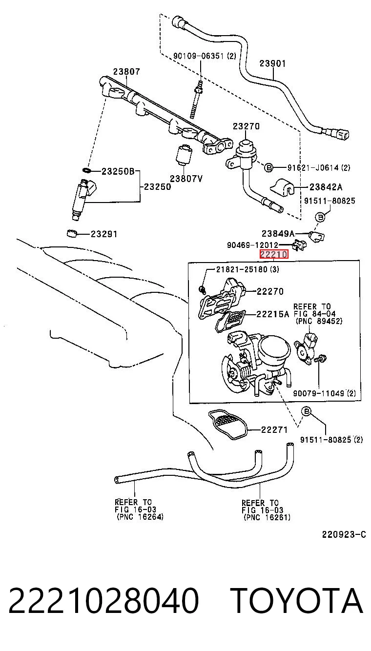 2221028040 Toyota Mariposa de admisión