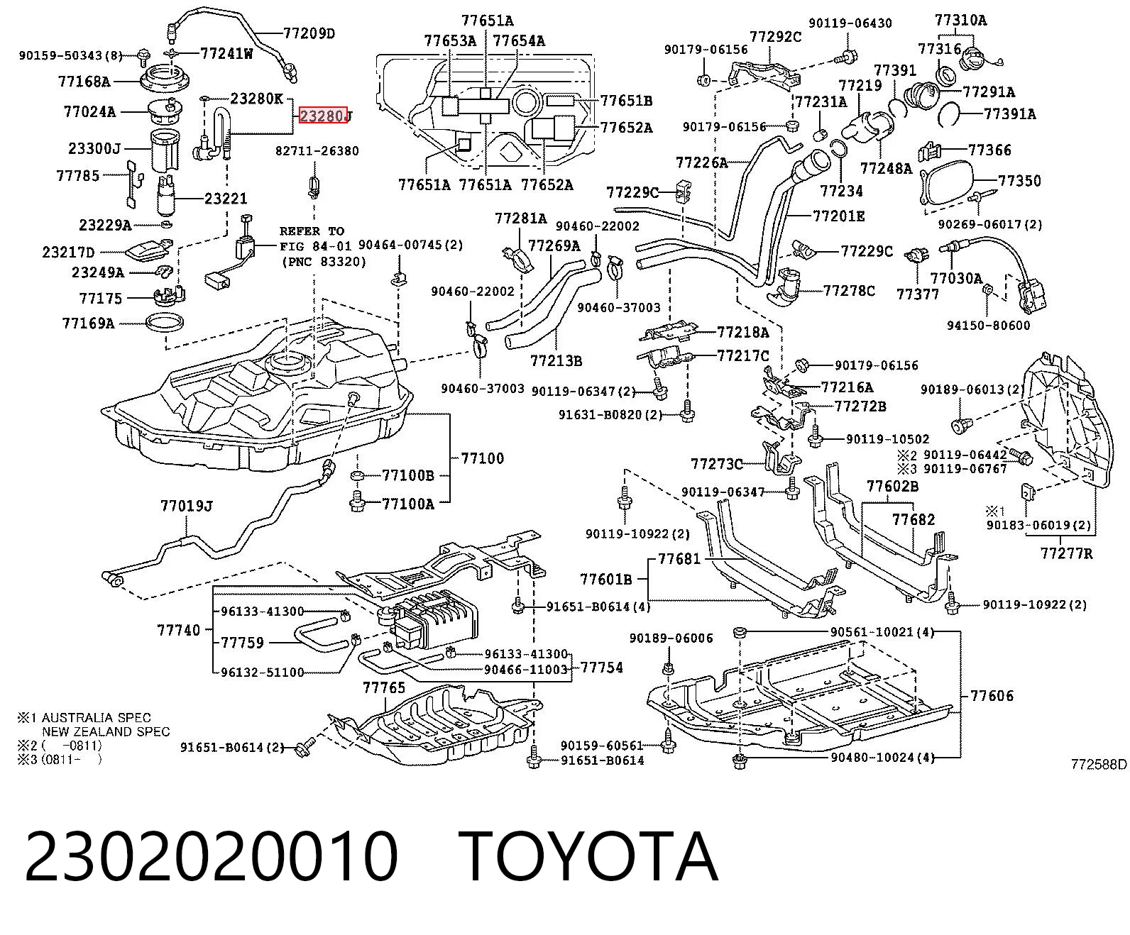 2302020010 Toyota Válvula reguladora de presión