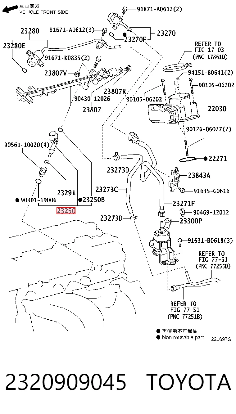 2320909045 Toyota Inyector de combustible