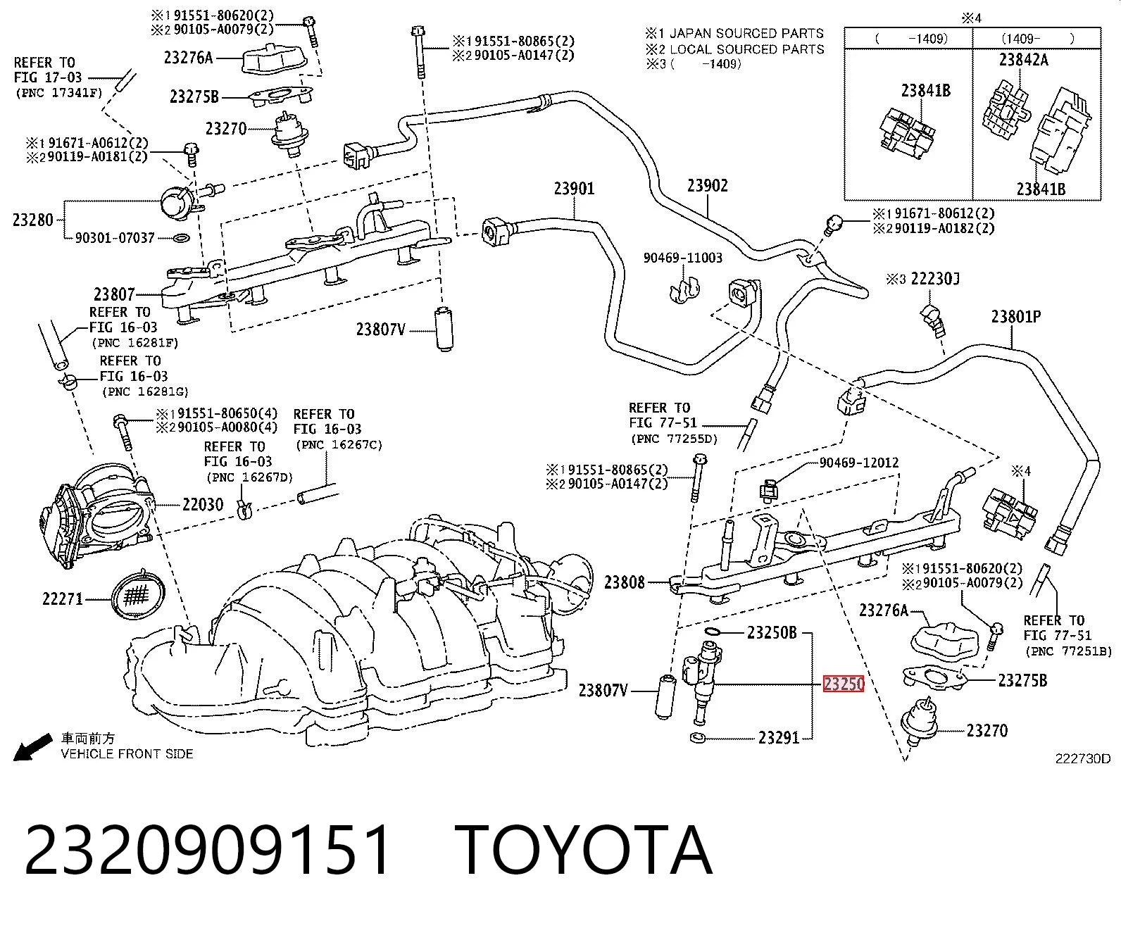 2320909151 Toyota Inyector de combustible