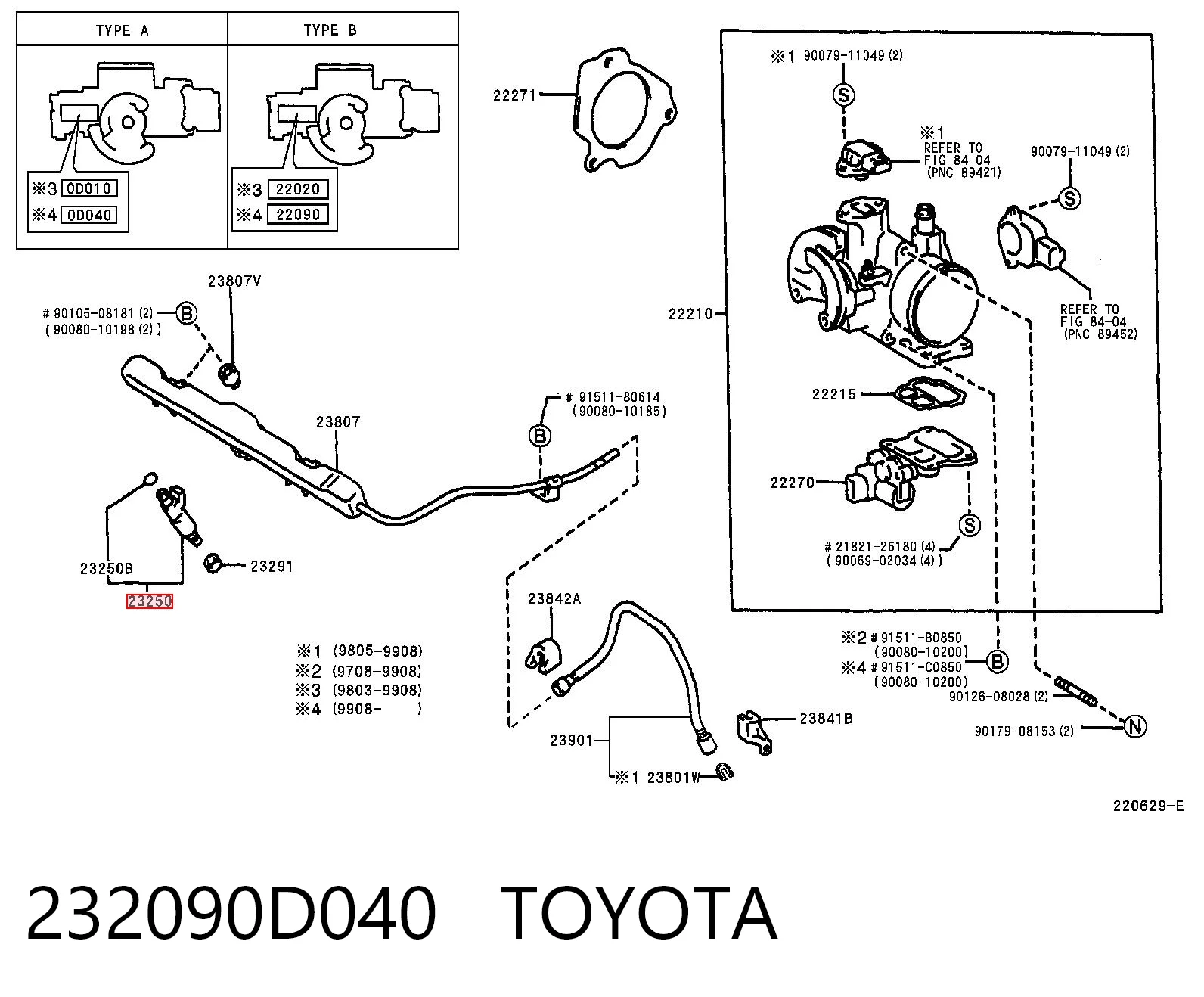 232090D040 Toyota Inyector de combustible