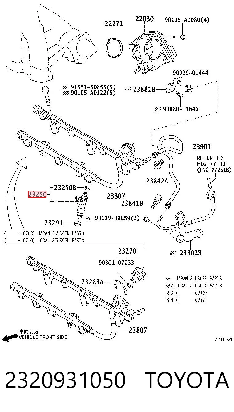 2320931050 Toyota Inyector de combustible