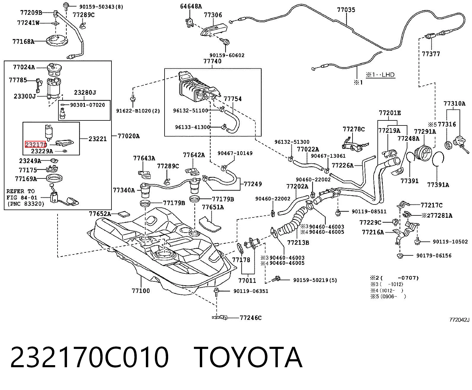 232170C010 Toyota Filtro de gasolina