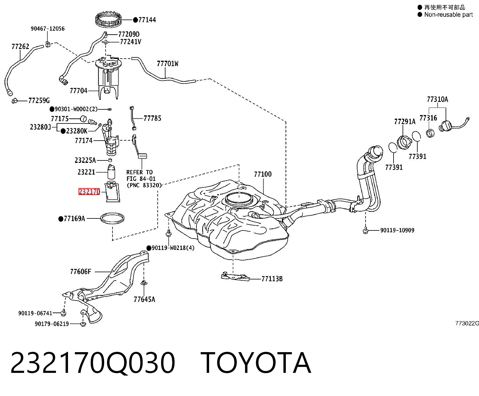 232170Q030 Toyota Filtro de gasolina