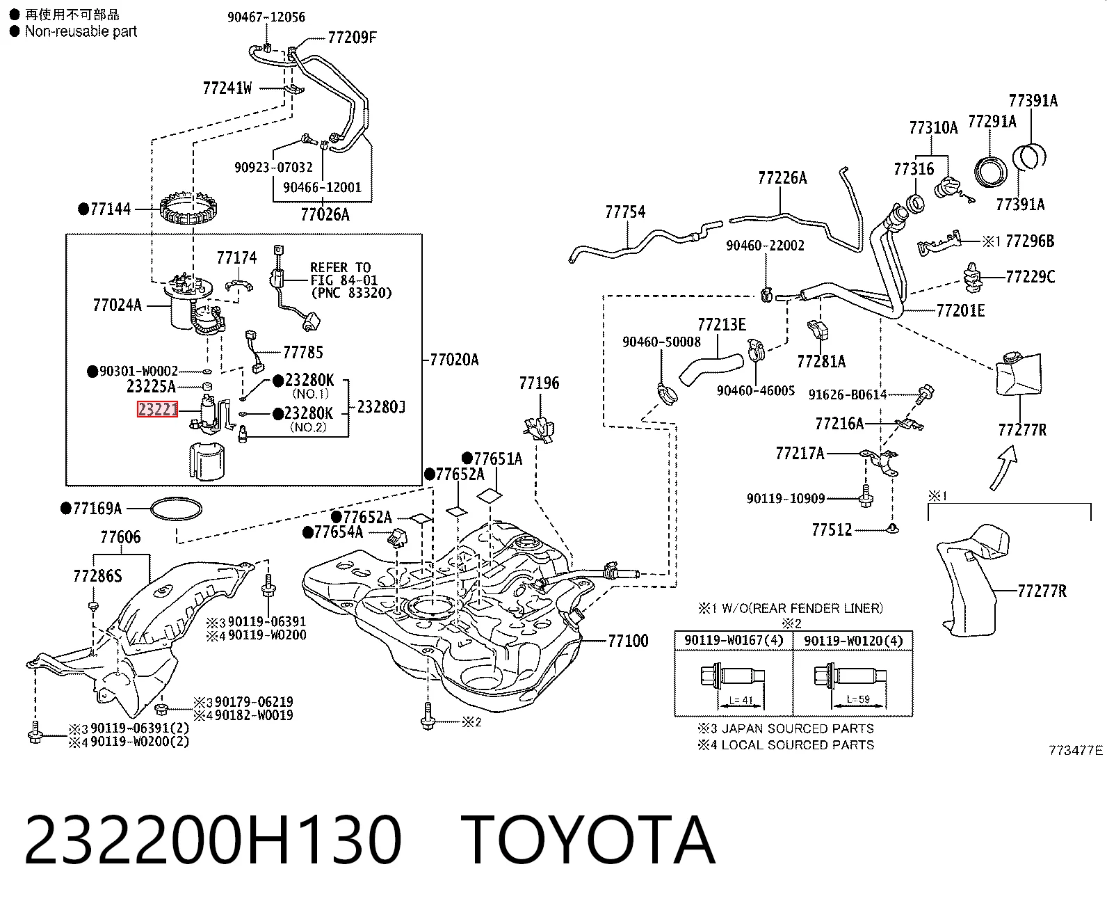 232200H130 Toyota Unidad de alimentación de combustible