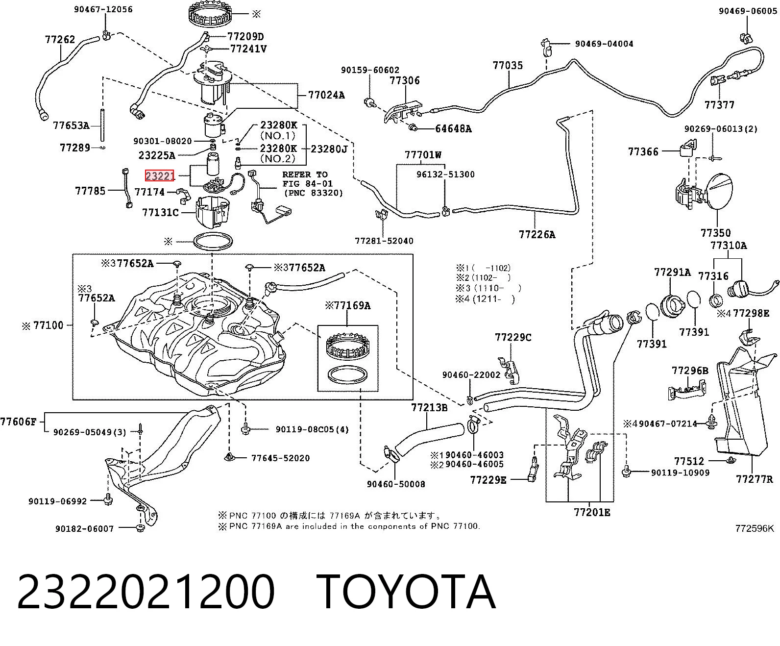 2322021200 Toyota Unidad de alimentación de combustible