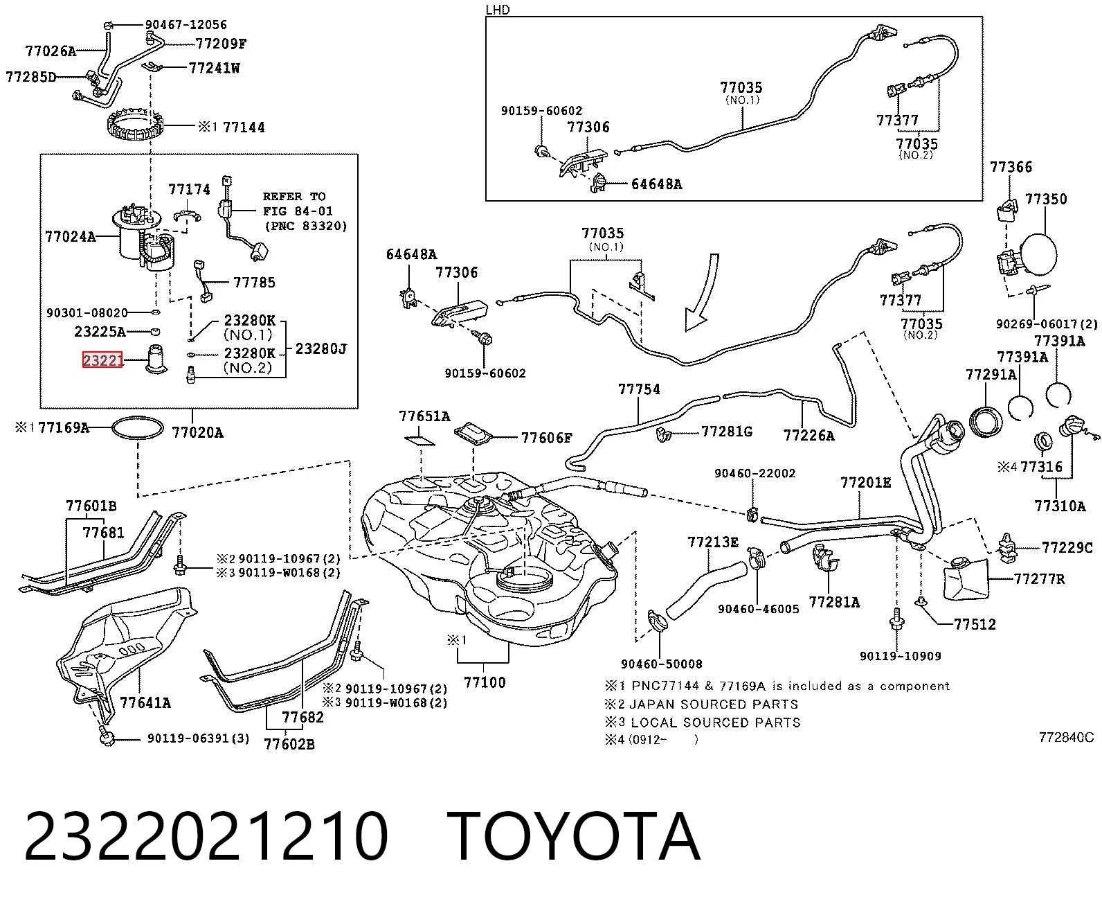 2322021210 Toyota Unidad de alimentación de combustible
