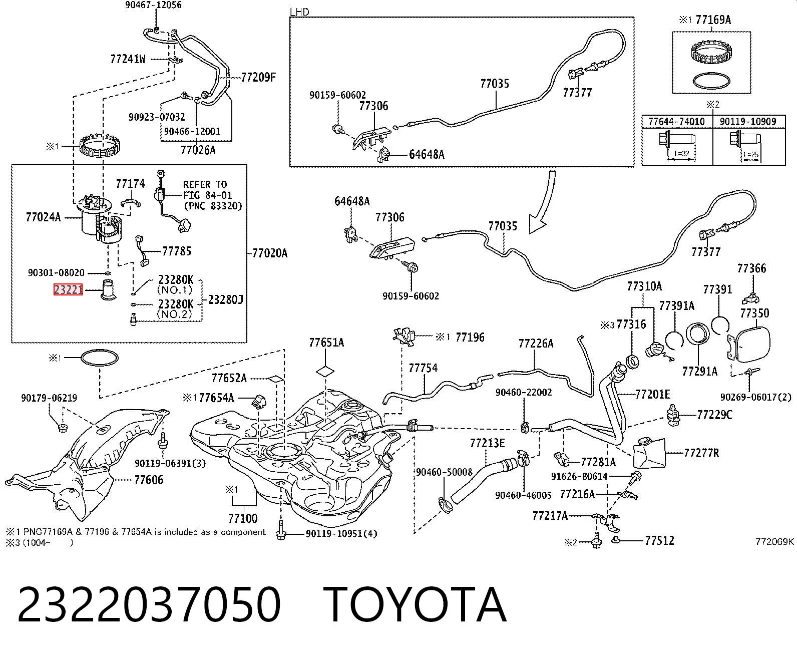 2322037050 Toyota Elemento de turbina de la bomba de combustible