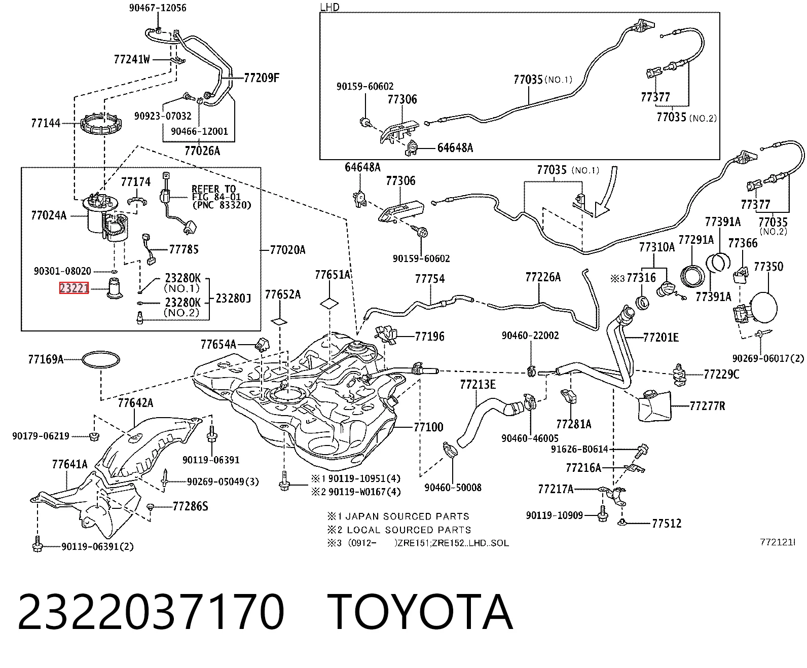 2322037170 Toyota Elemento de turbina de la bomba de combustible
