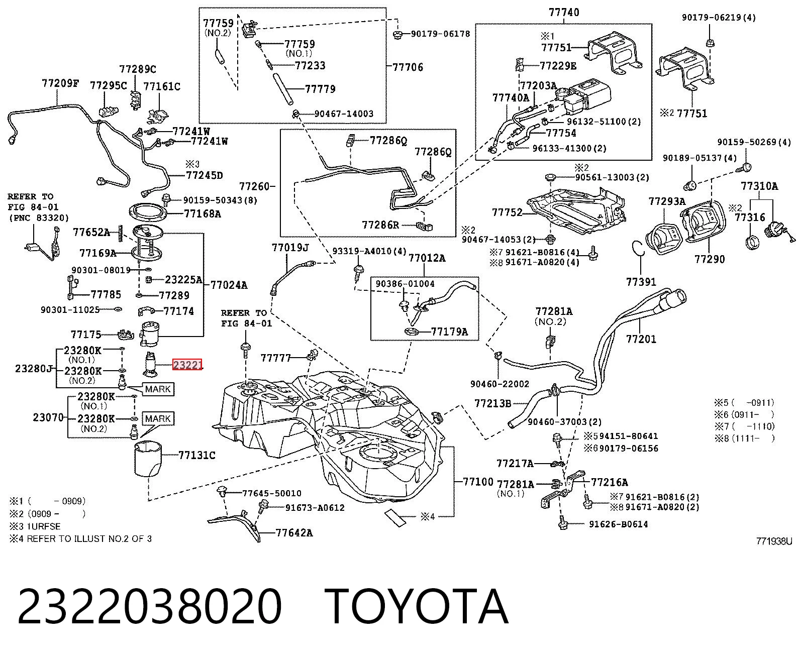 2322038020 Toyota Elemento de turbina de la bomba de combustible