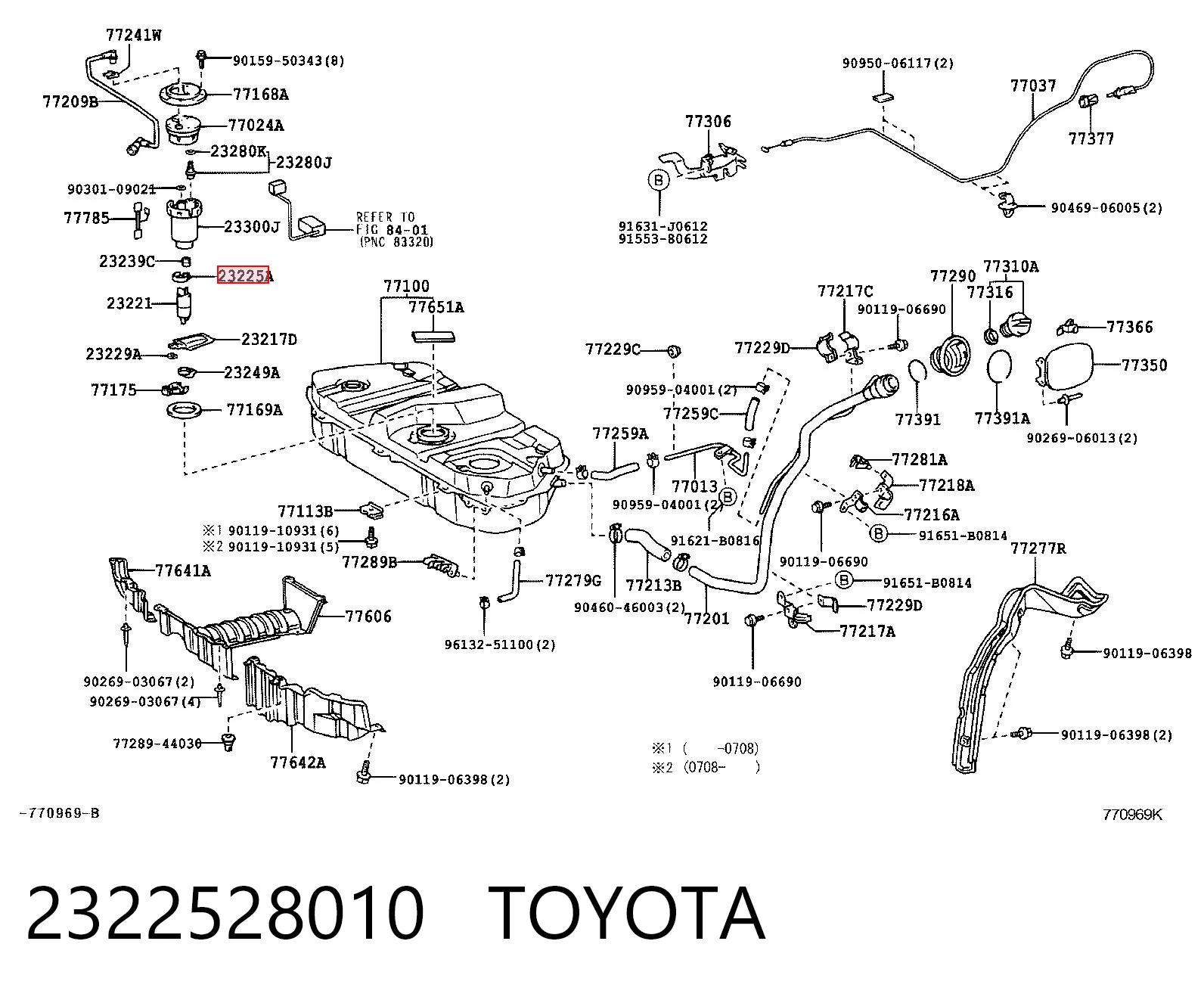 2322528010 Toyota Junta del sensor de nivel de combustible/bomba de combustible (depósito de combustible)
