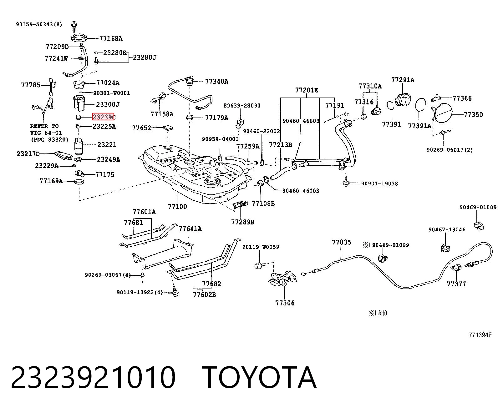 2323921010 Toyota Tubo flexible, combustible de fuga 