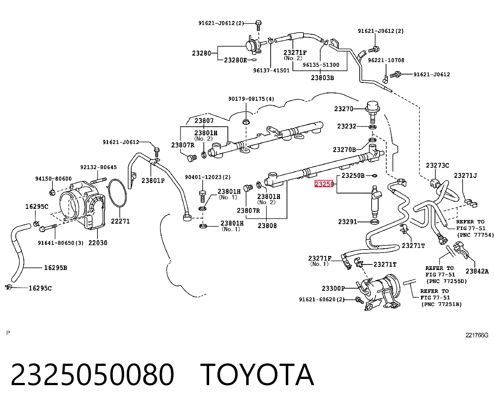 2325050080 Toyota Inyector de combustible