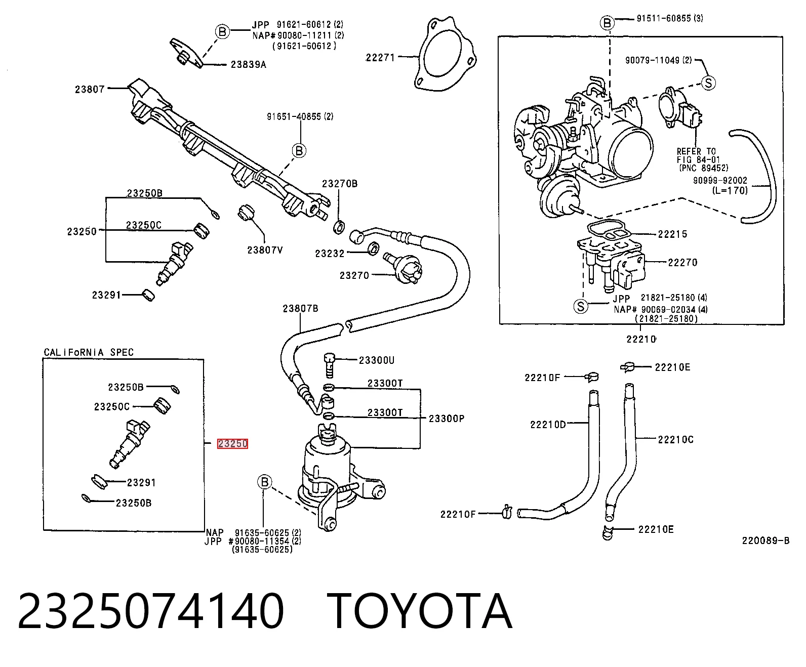 2325074140 Toyota Inyector de combustible