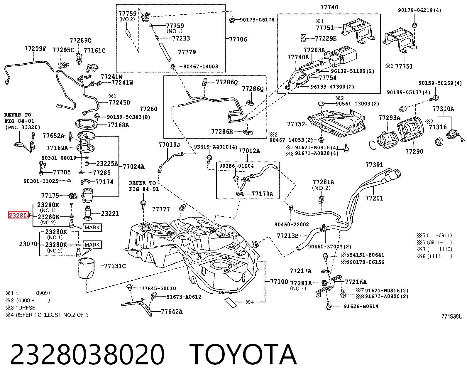 2328038020 Toyota Válvula reguladora de presión