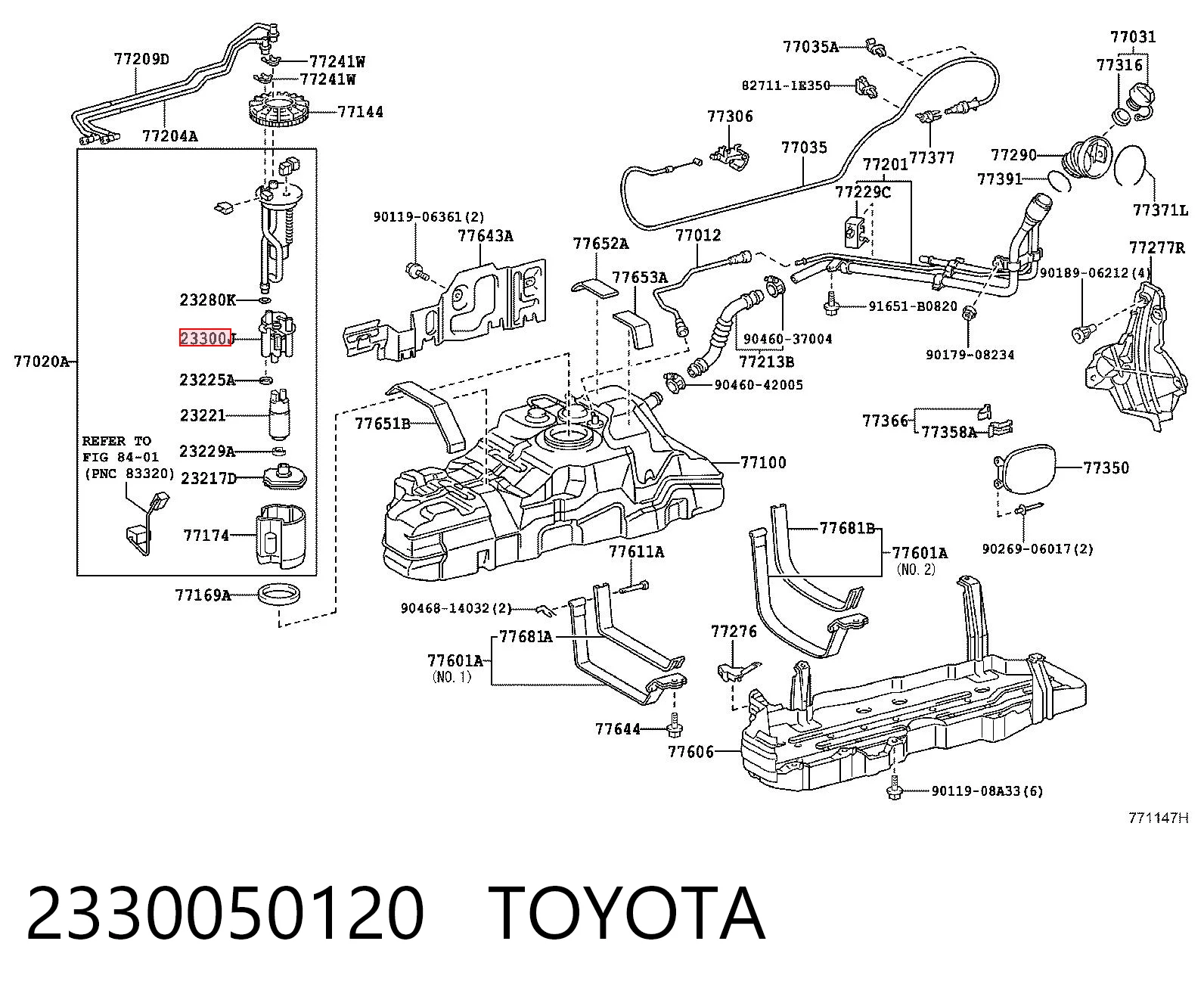 2330050120 Toyota Filtro de gasolina