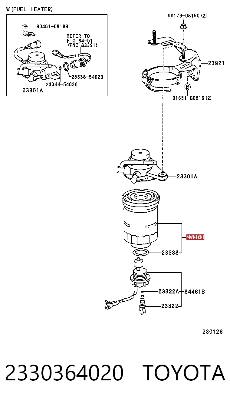 2330364020 Toyota Filtro de gasolina