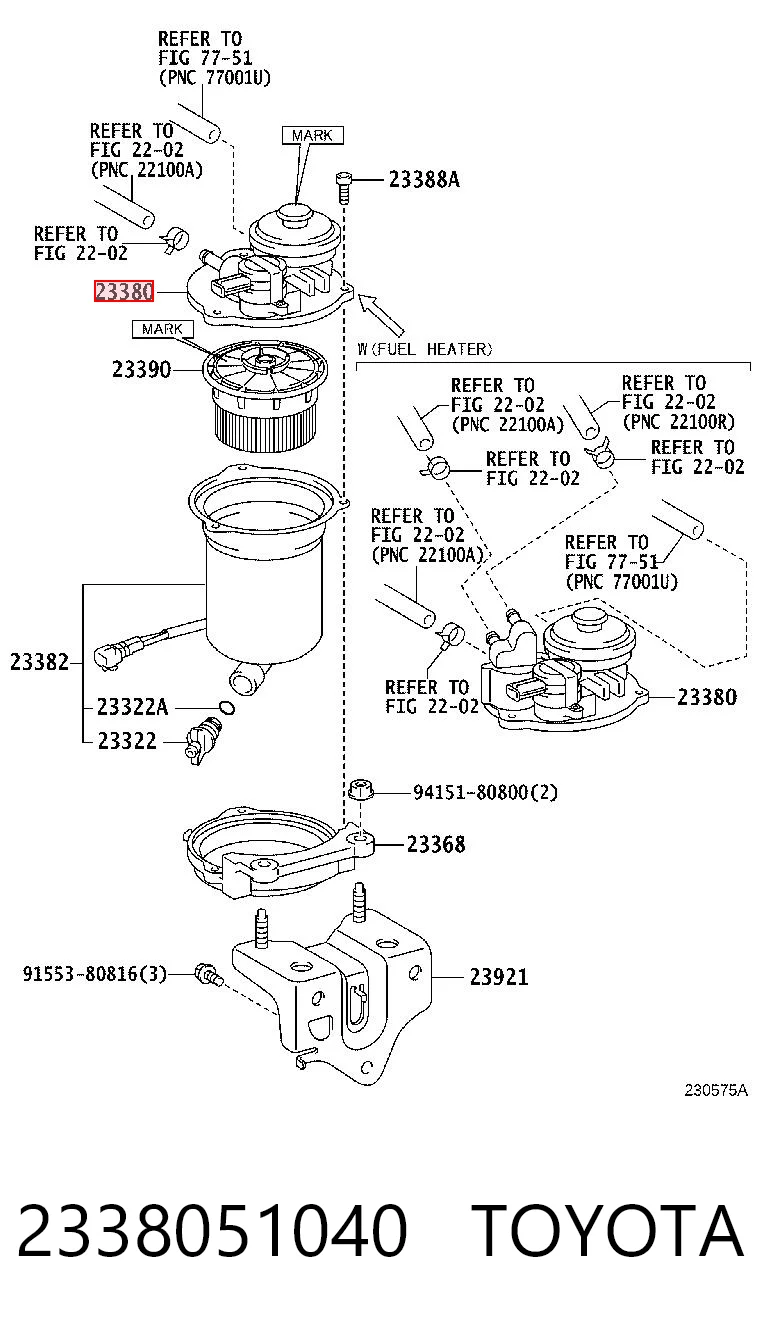 2338051040 Toyota Tapa de la carcasa del filtro de combustible