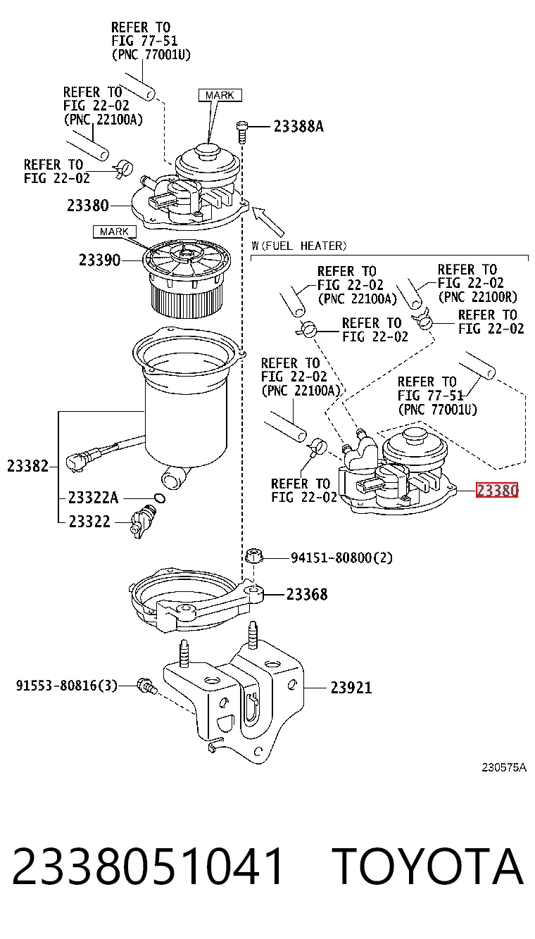 2338051041 Toyota Tapa de la carcasa del filtro de combustible