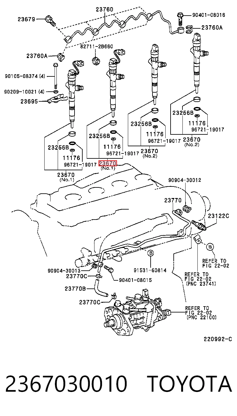 2367030010 Toyota Inyector de combustible