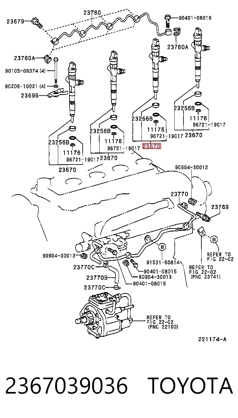 2367039036 Toyota Inyector de combustible