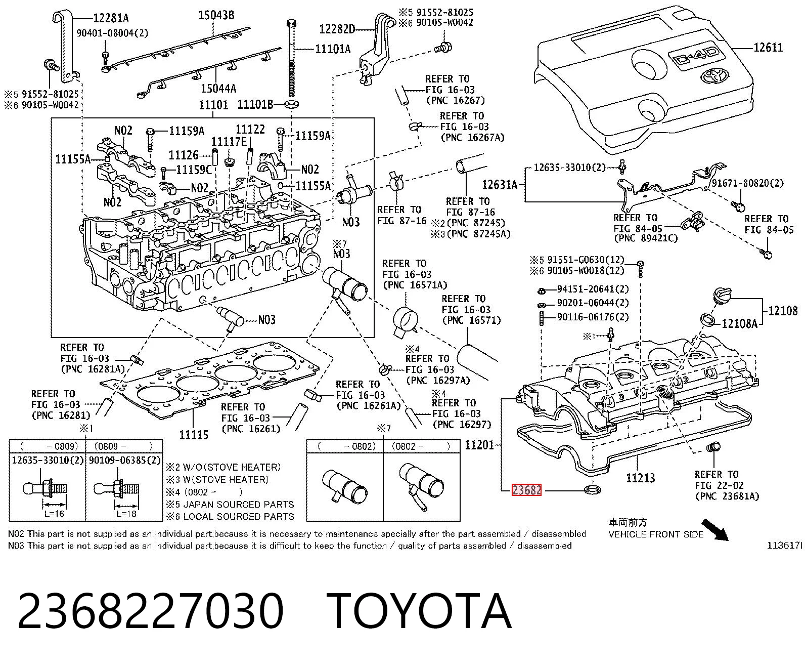 2368227030 Toyota Junta de tapa de balancines, anillo