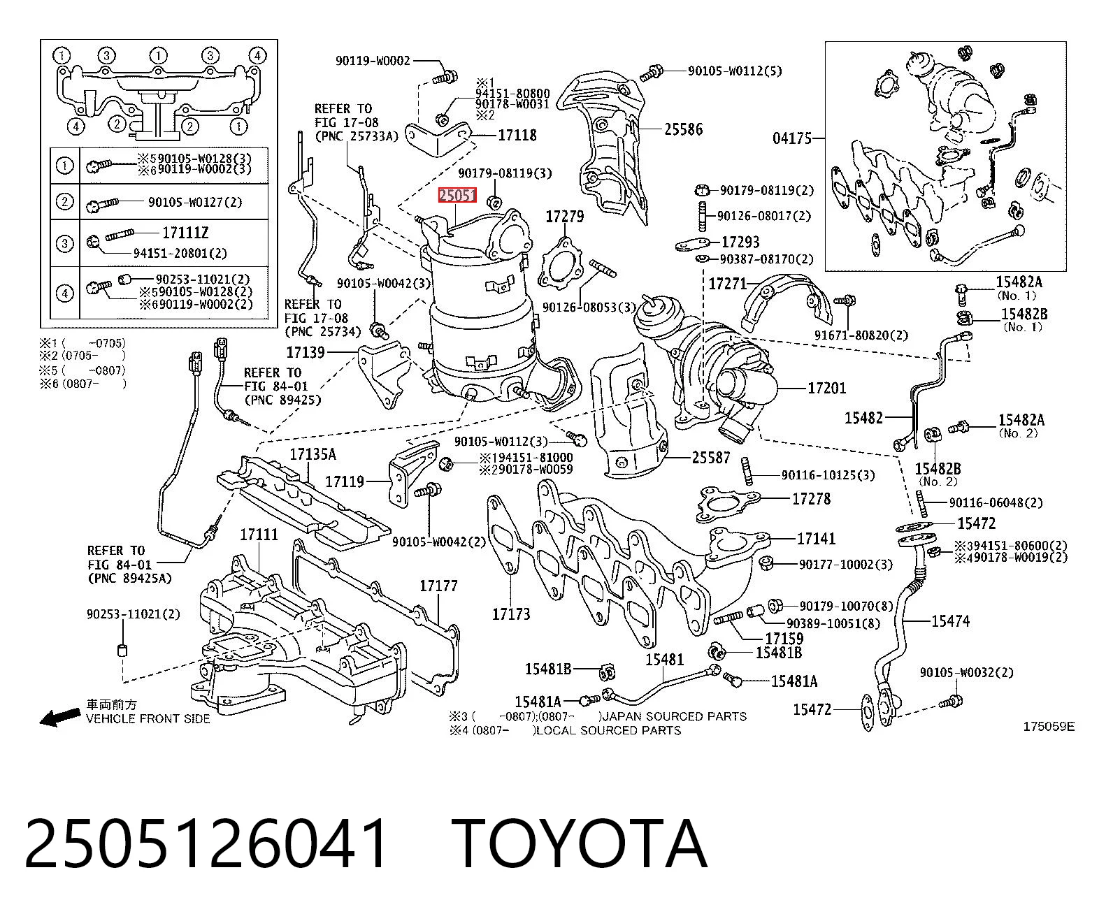 2505126041 Toyota Catalizador de gasolina y diésel