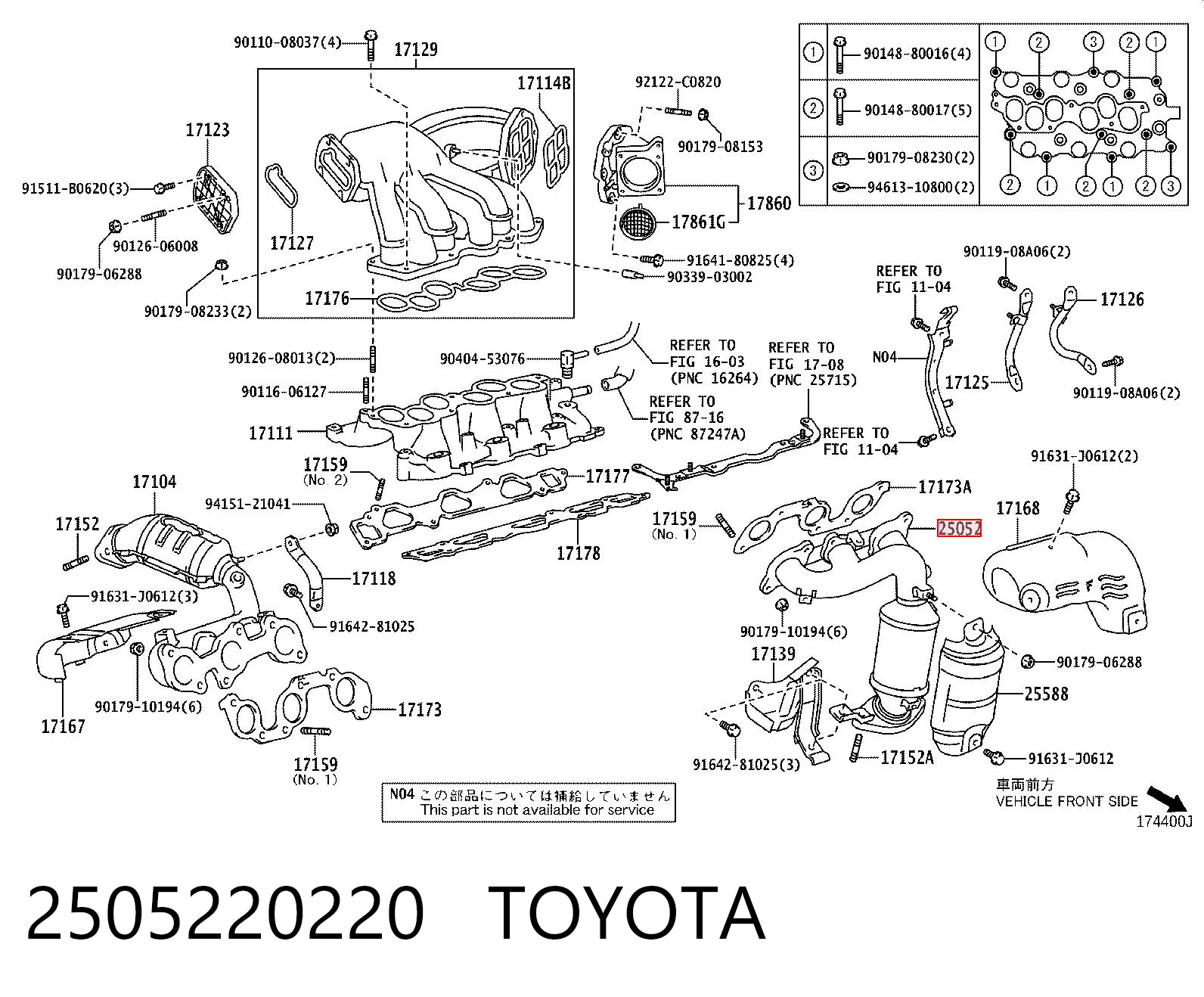 2505220220 Toyota Colector de escape izquierdo