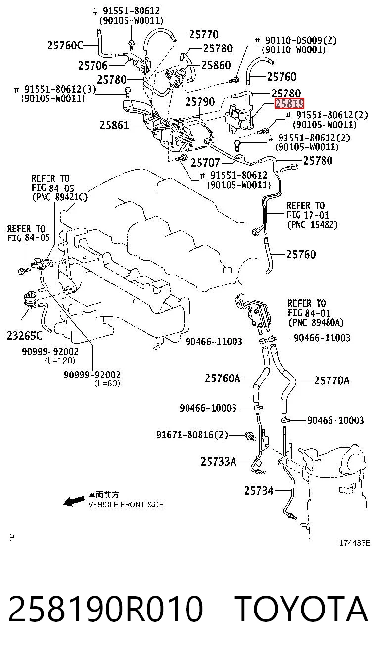 258190R010 Toyota Válvula solenoide de control de presión de sobrealimentación