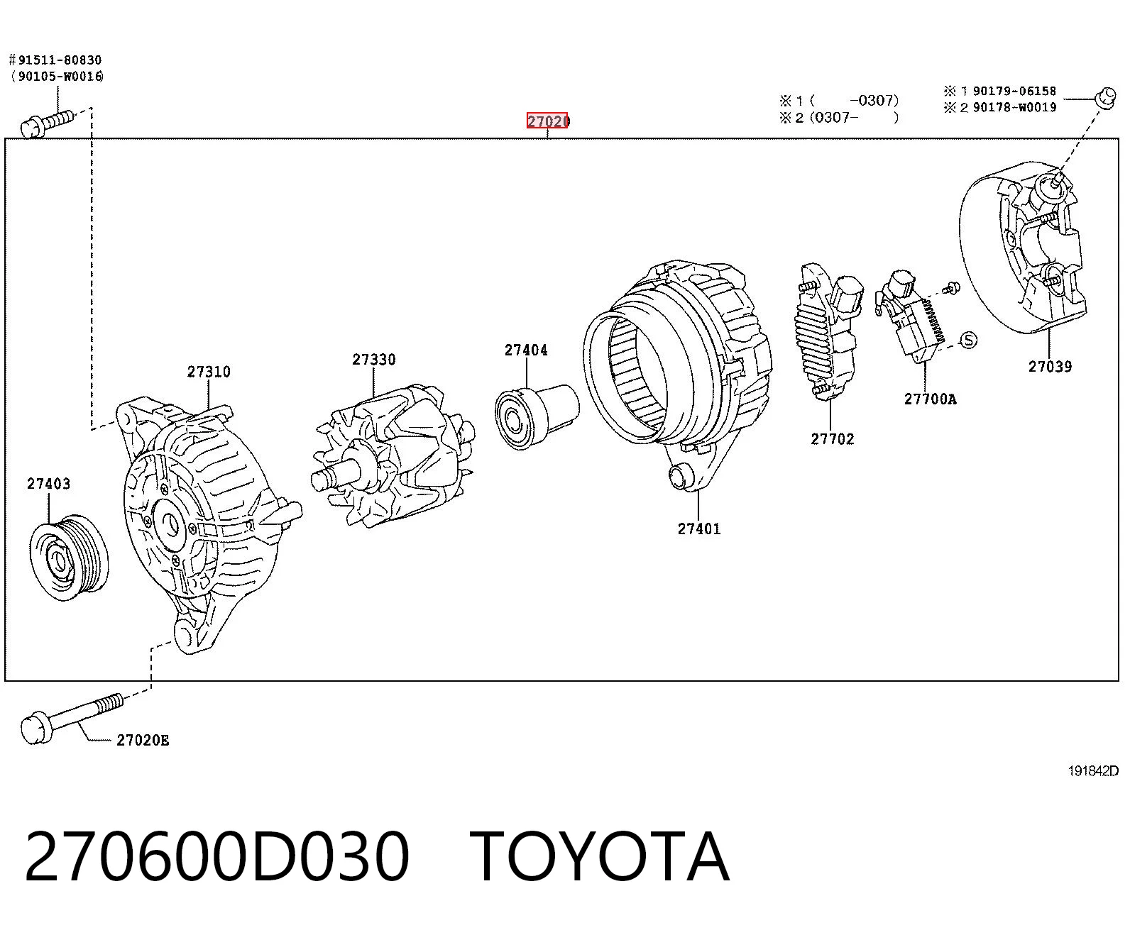 270600D030 Toyota Alternador de coche