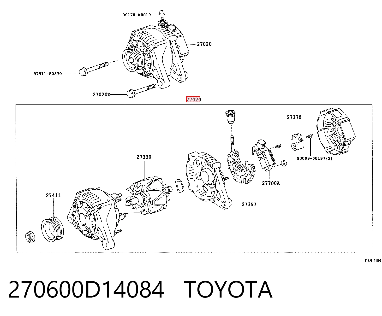 270600D14084 Toyota Alternador de coche