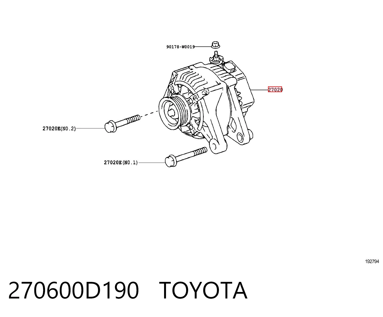 270600D190 Toyota Alternador de coche