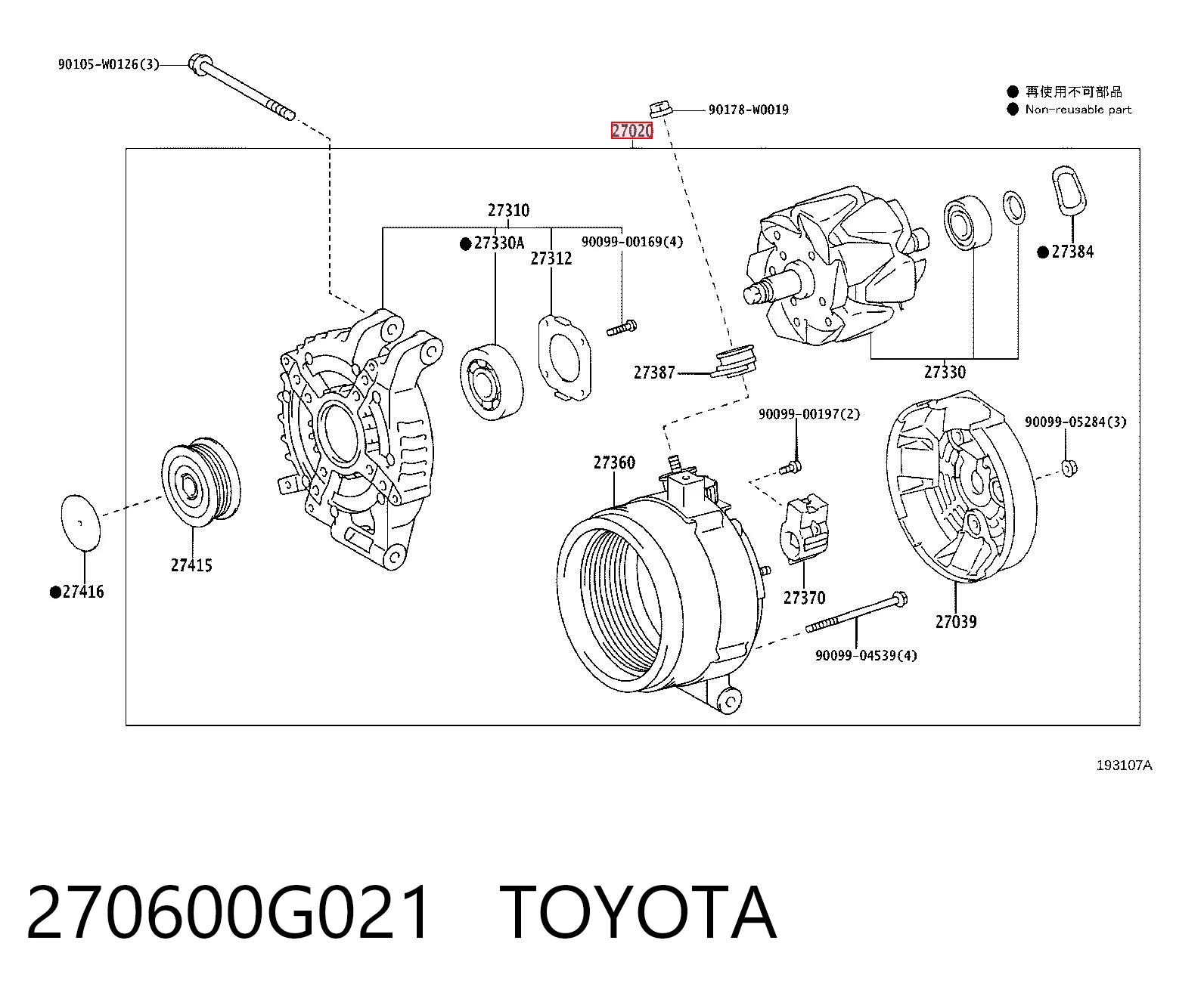 270600G021 Toyota Alternador de coche