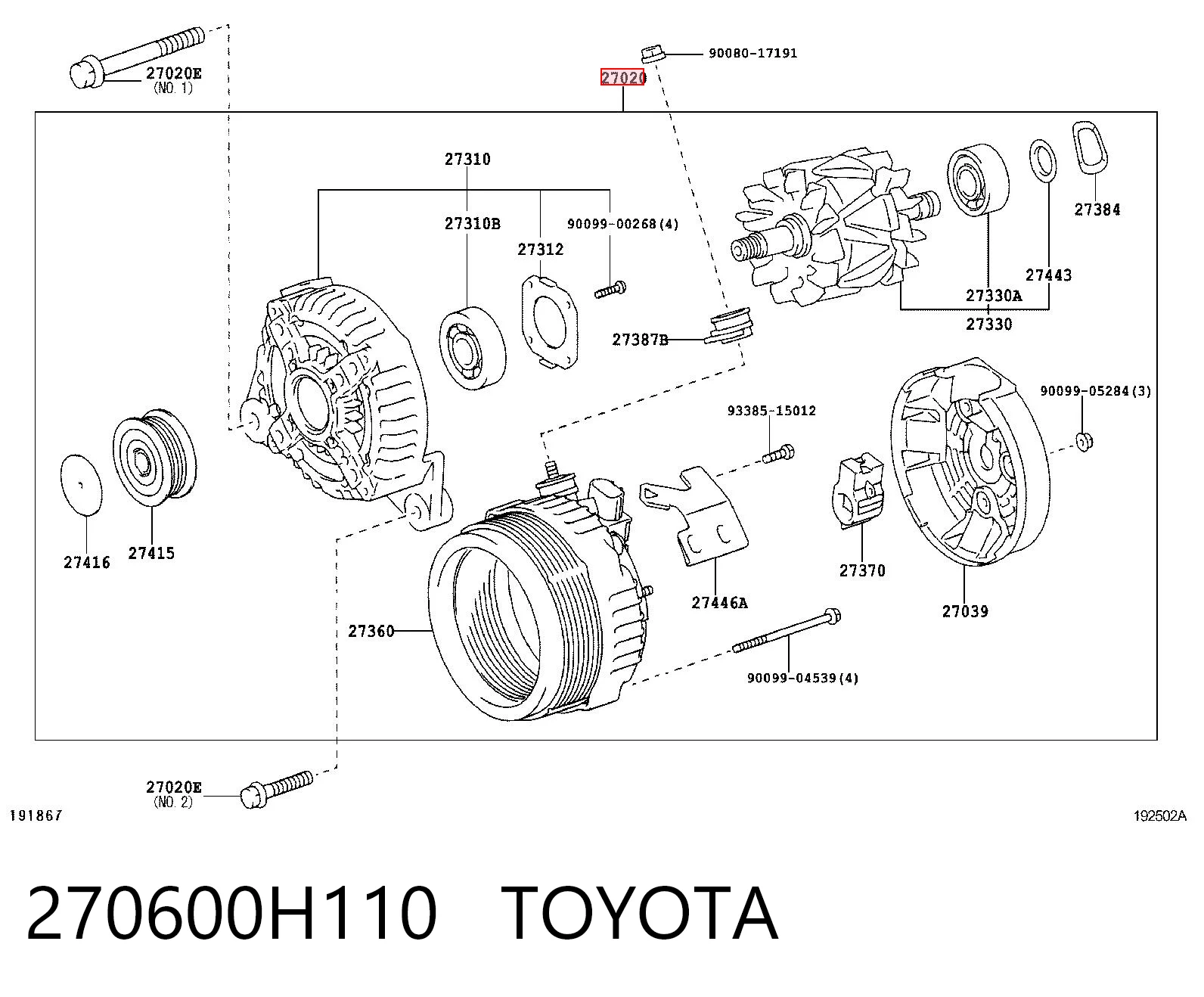270600H110 Toyota Alternador de coche