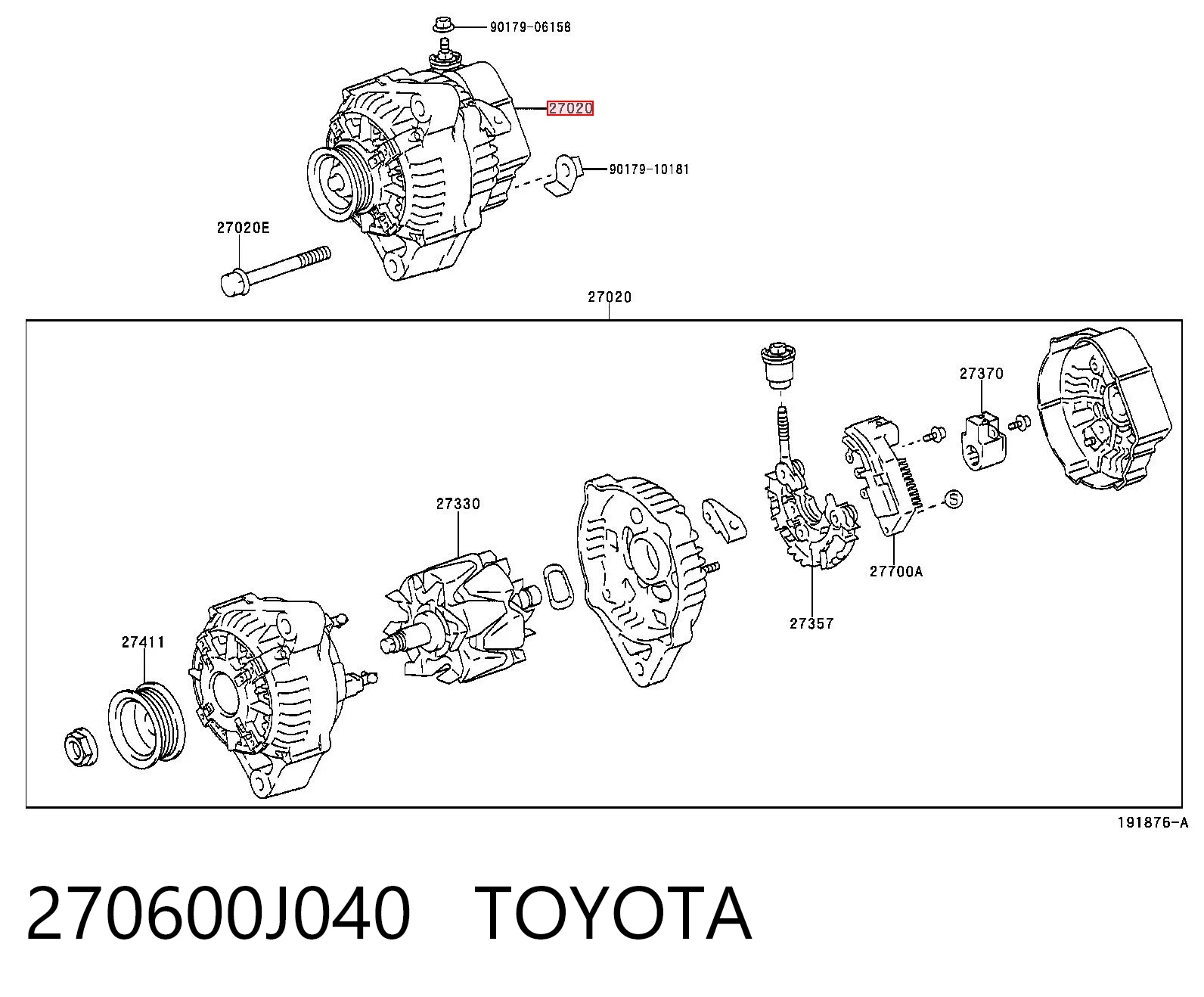 270600J040 Toyota Alternador de coche